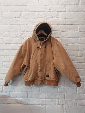 VTG Walls Workwear Duck Canvas Jacket Mens XL Brown Hooded Full-zip Heavy Grunge